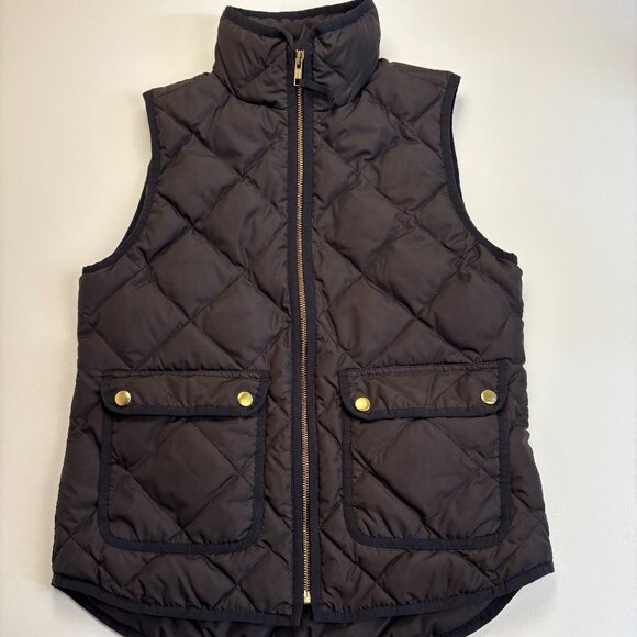 J.Crew Excursion Quilted Puffer Vest Black Gold Hardware XS - Picture 1 of 5